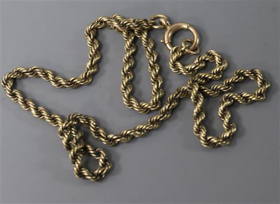 A yellow metal rope-twist necklace, 44cm.